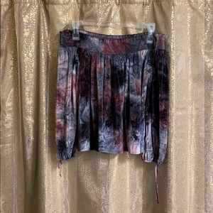 Strapless velvet long sleeve flowy top